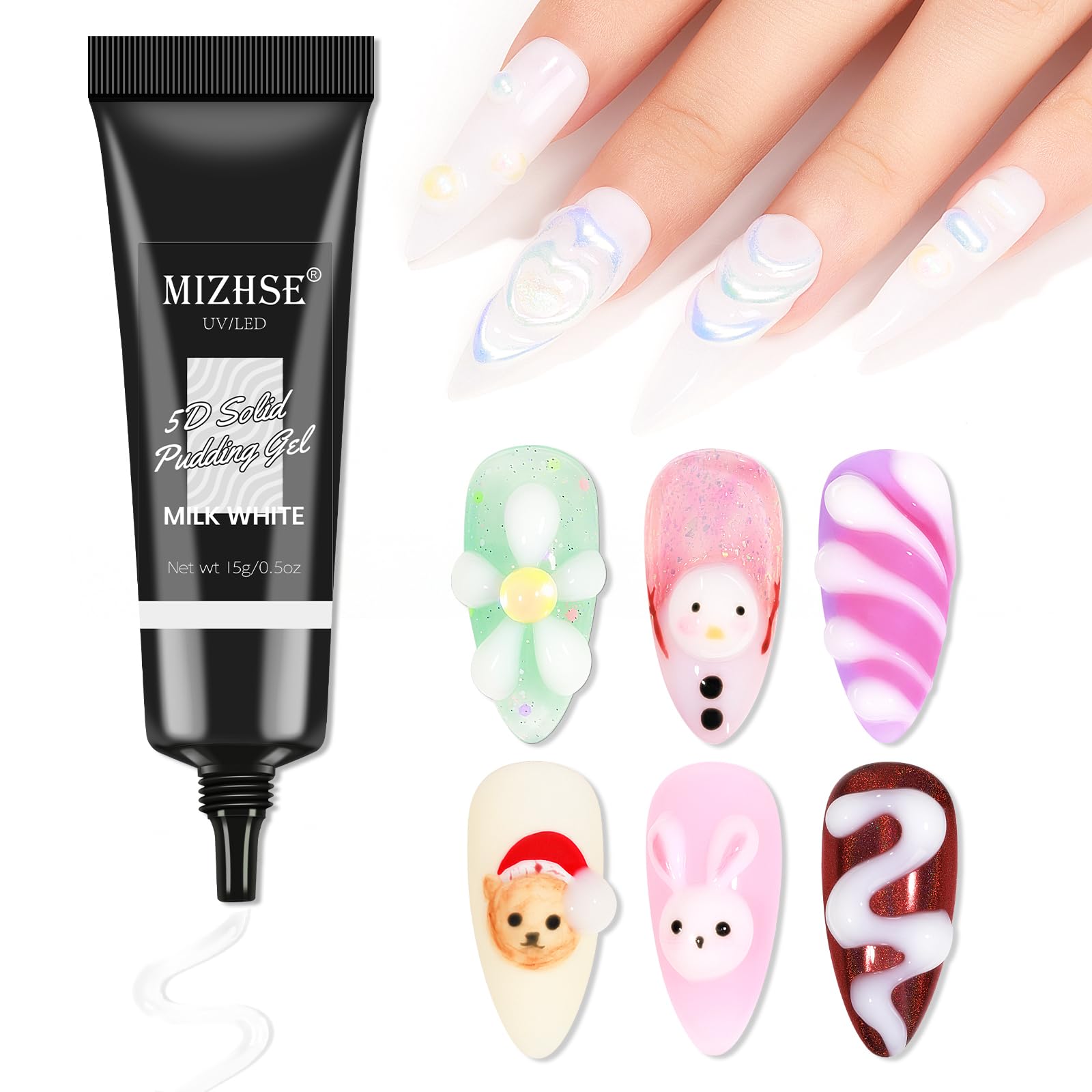 MIZHSE 3D Nail Gel - Sculpting Gel for Nail Art No Wipe 3D Gels, Nails Glue, White,15g, 15G - White, 15 ml (Pack of 1)