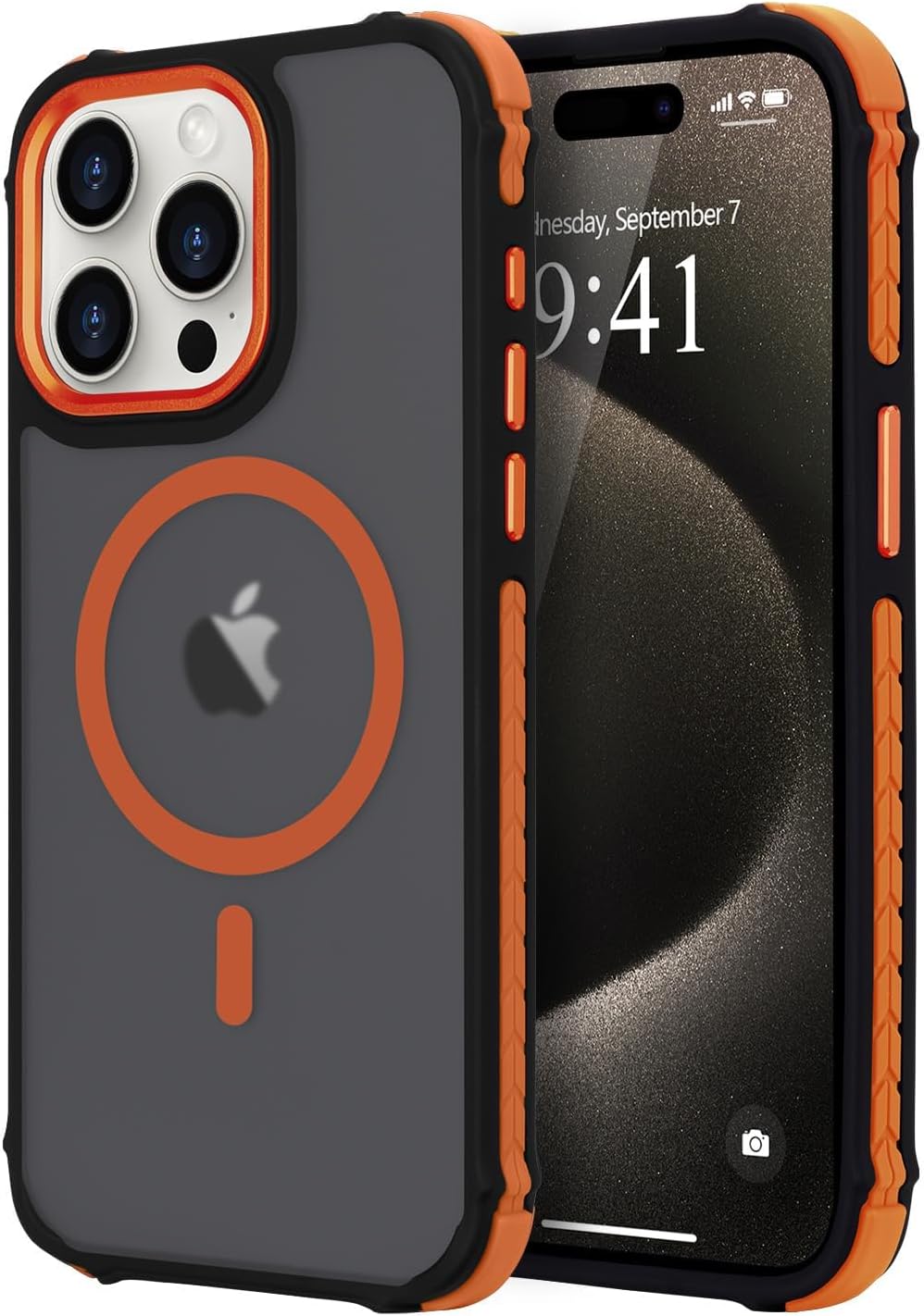 Magnetic for iPhone 15 Pro Max Case, Compatible with Magsafe, Bumper Protective Cover, Slim Shockproof Anti-Scratch Translucent Matte Men Women Phone Case for iPhone 15 Pro Max 6.7", Orange