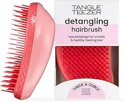 Tangle Teezer - Escova de cabelo desemabaraçadora The Original Thick & Curly para texturas grossas a crespas, úmido e seco. Cor: Rosa