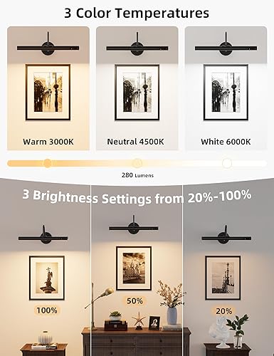 Miniatura 3 de VOLISUN Luces de imagen para pared, luz recargable de 15.7 pulgadas, funciona con pilas, 3 temperaturas de color, luz de imagen inalámbrica con