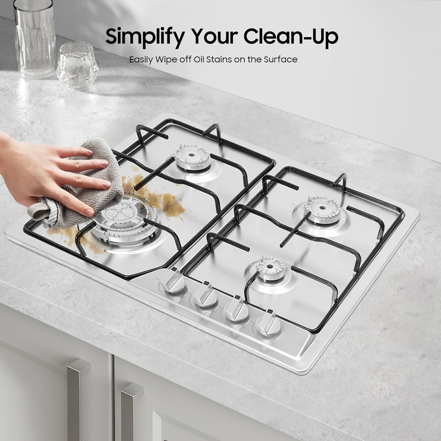 Propane Gas Cooktop Tempered Glass Auto-Ignition Portable gas stove Camping Burner for Outdoor RV Camping Apartment Cooking (4 Burner)