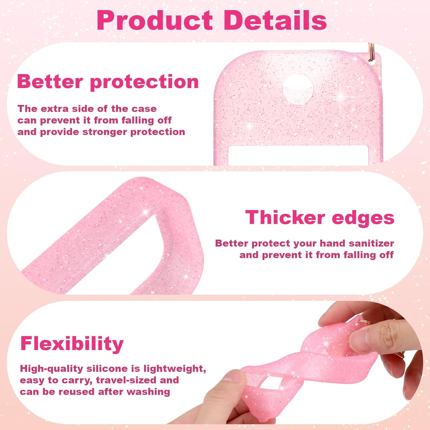 Palksky Hand Sanitizer Spray Case for Touchland,Protective Case with Keychain for Power Mist and Glow Mist1 fl oz(Glitter Sequin Pink),Travel Size - Image 4