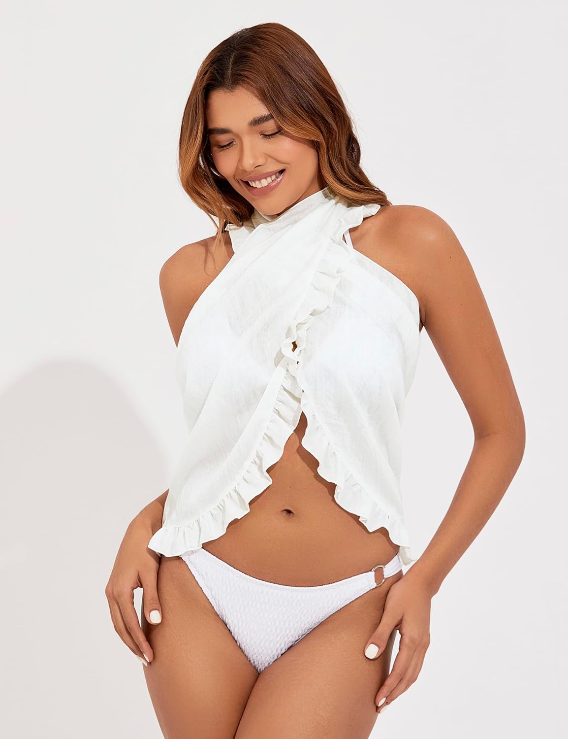 Tournesol Women's Sarong Short Beach Cover Up Skirt Sheer Bikini Wraps Ruffle Hem Bathing Suit Coverups for Swimwear S-2XL - Image 3