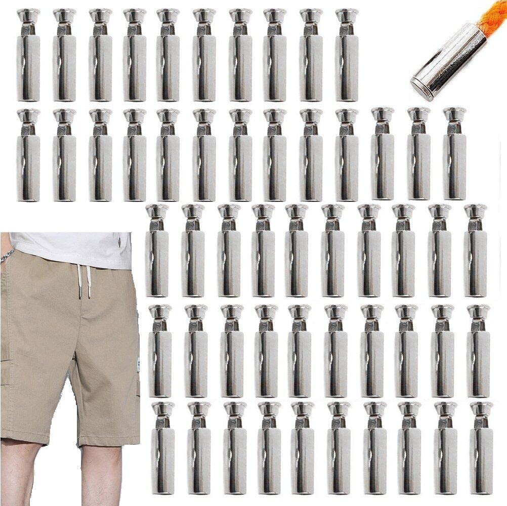 Hrippy Silver 50Pcs Metal Rope Ends Rope Ends Locks Drawstring Rope Stopper Column Rope Fastener For Clothes Backpack Accessories