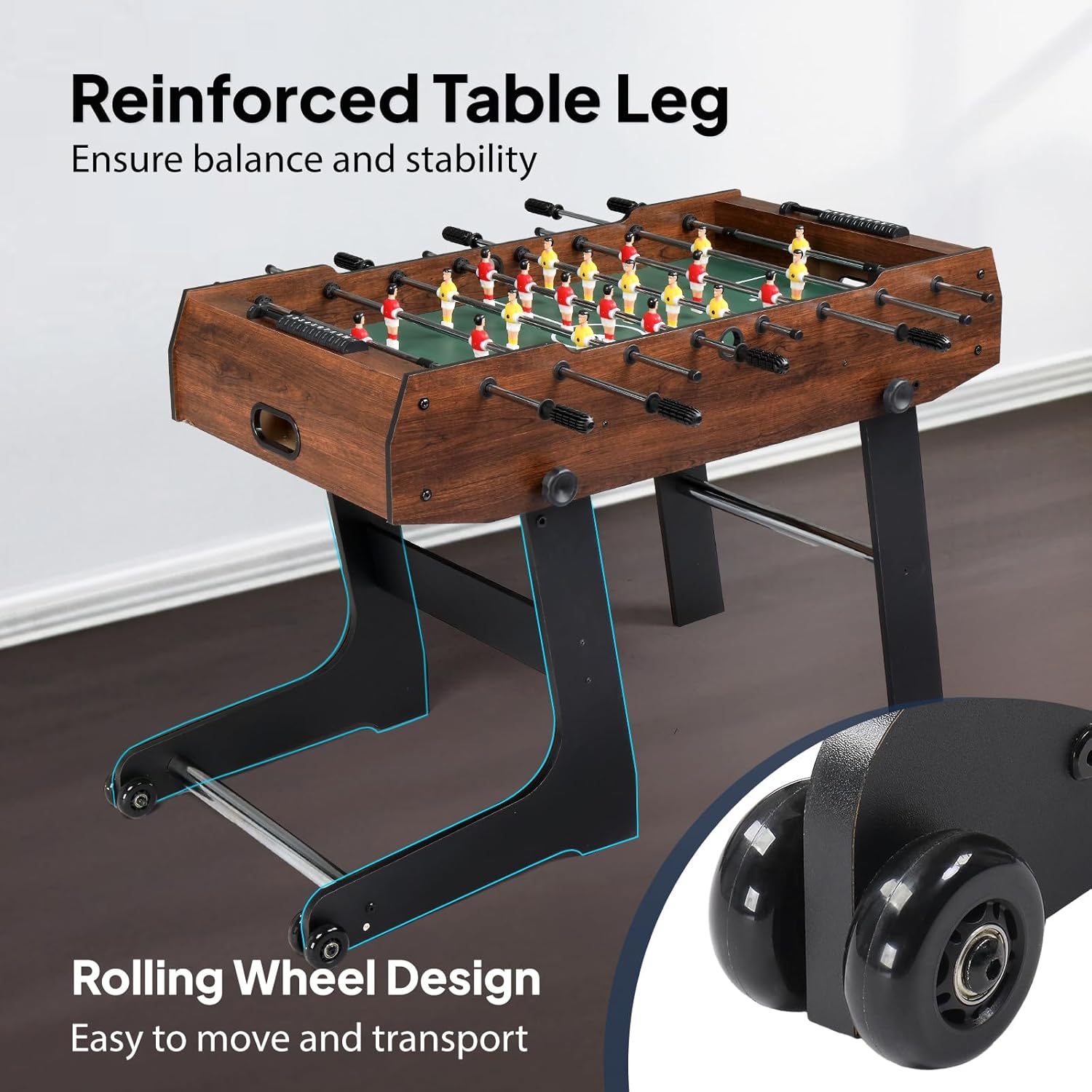 PEXMOR 48" Foldable Foosball Table Adult Size, Soccer Game Table for Kids & Adults, Folding Foosball Tables for Game Room, Home, Arcade w/Rolling Wheels & 2 Balls