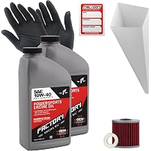 Factory Racing Parts Oil Change Kit compatible with Kawasaki KEF300 Lakota, KLF300 Bayou Includes 2 Quarts of 10W-40 Full Synthetic Oil, 1 Filter, 1 Crush Washer, 1 Funnel, 1 Oil Change Sticker