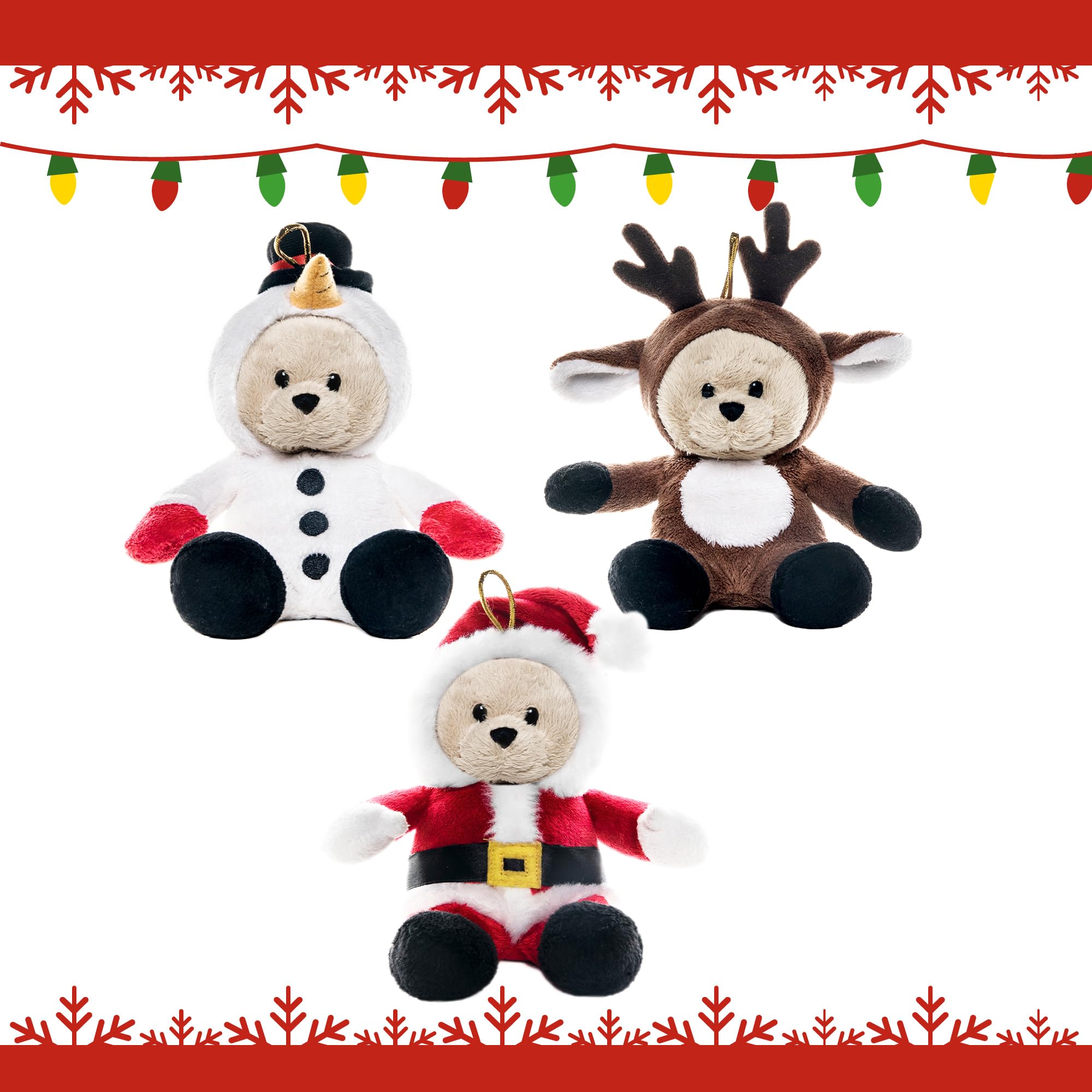 My OLi Weihnachten Kuscheltiere 18 cm Teddybären Stofftiere Plüsch Bären: Schneemann Rentier Plüschtiere und Weihnachtsmann Kuscheltier Weihnachtsbaum