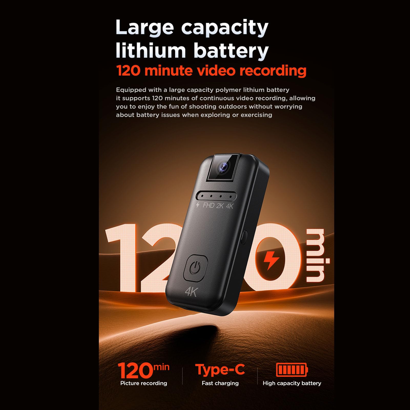 4K Mini Body Camera, Kamera Rozmiaru Kciuka, do Noszenia Kamera Akcji Wideo, 180 ° Rotatable Obiektyw, Nagrywanie Timelapse, do Biegania w Jazdzie na Rowerach Wędkarskich