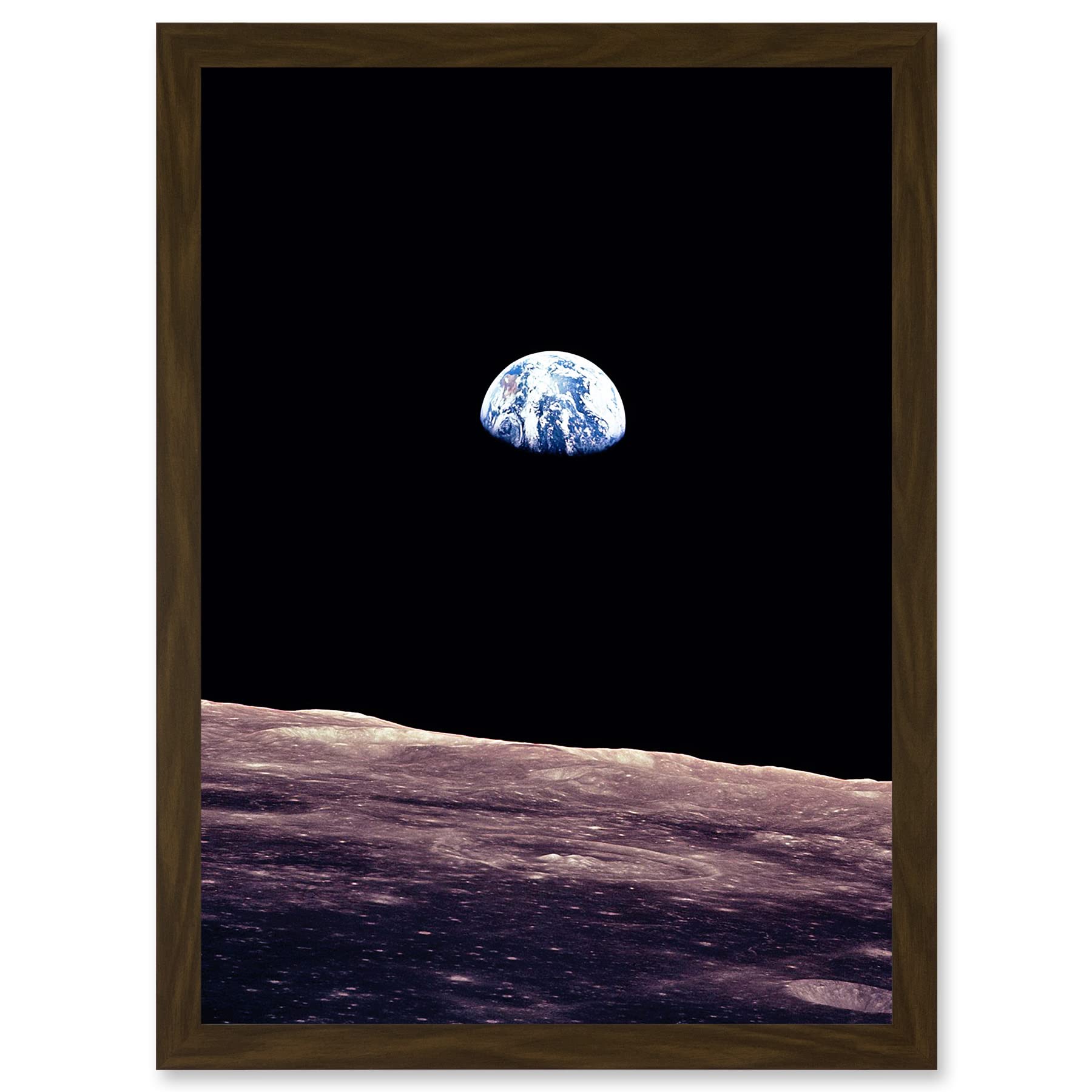Artery8 Space Photo Planet Earth From Moon Surface Landscape USA A4 Artwork Framed Wall Art Print