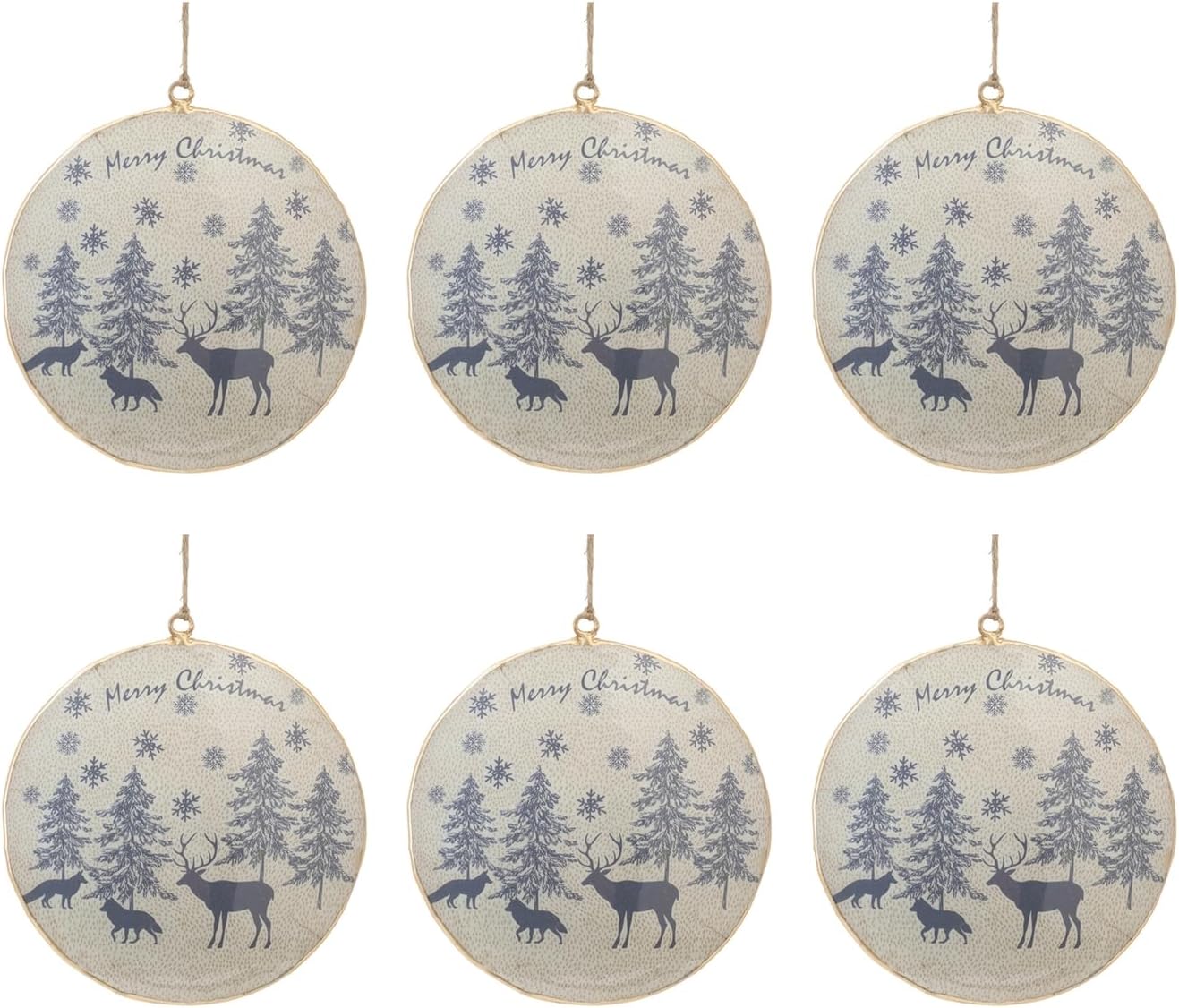 Melrose International Metal Woodland Animal Christmas Ornaments - Set of 6-6" Iron Disc Decorations - Image 3
