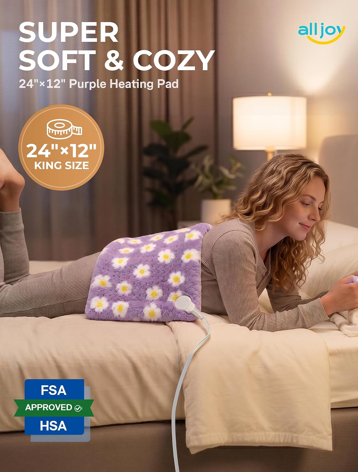 ALLJOY Heating Pad for Back, Cute Heating Pad for Period Cramps, FSA Eligible HSA, Self-Care Birthday Gifts for Women Mom Wife Her, Heating Pad for Neck Shoulder Back, 24" x 12"
