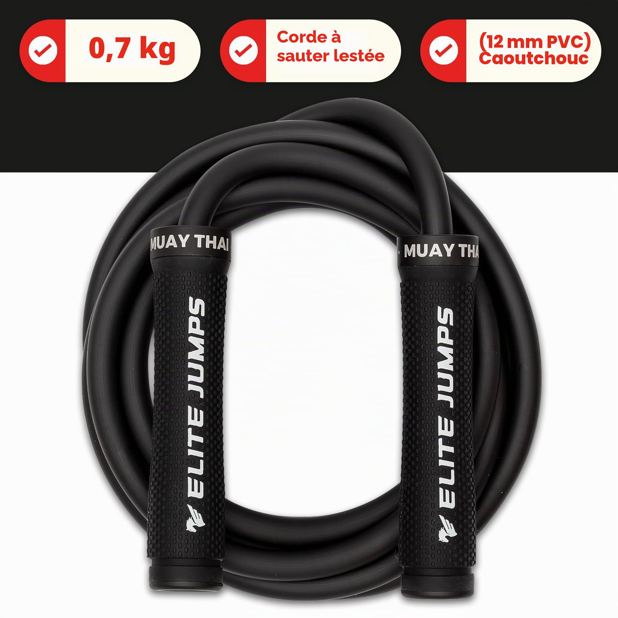 Elite Jumps Corde lestée Muay Thai 3.0 MMA, 1.5 lb | Corde lestée haute intensité pour Muay Thai, MMA et entraînement complet du corps. Pour hommes et femmes.
