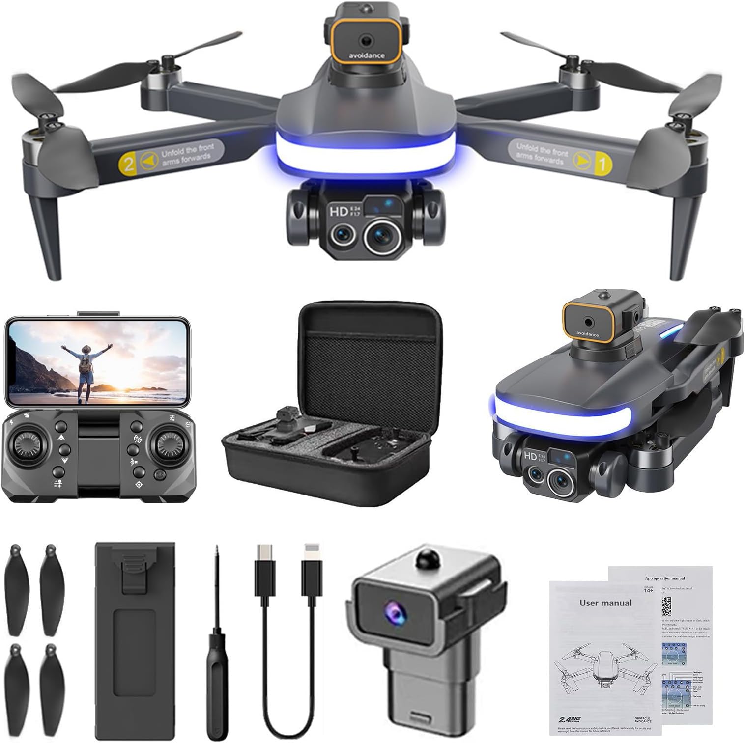 MORESECWiFi FPV Drone with 4K HD Camera, Altitude Hold Mode Foldable Rc Drone Quadcopter Circle Fly, Route Fly, Headless Mode, Take Photos, Videos, And Real-Time Transmission Images MORESEC