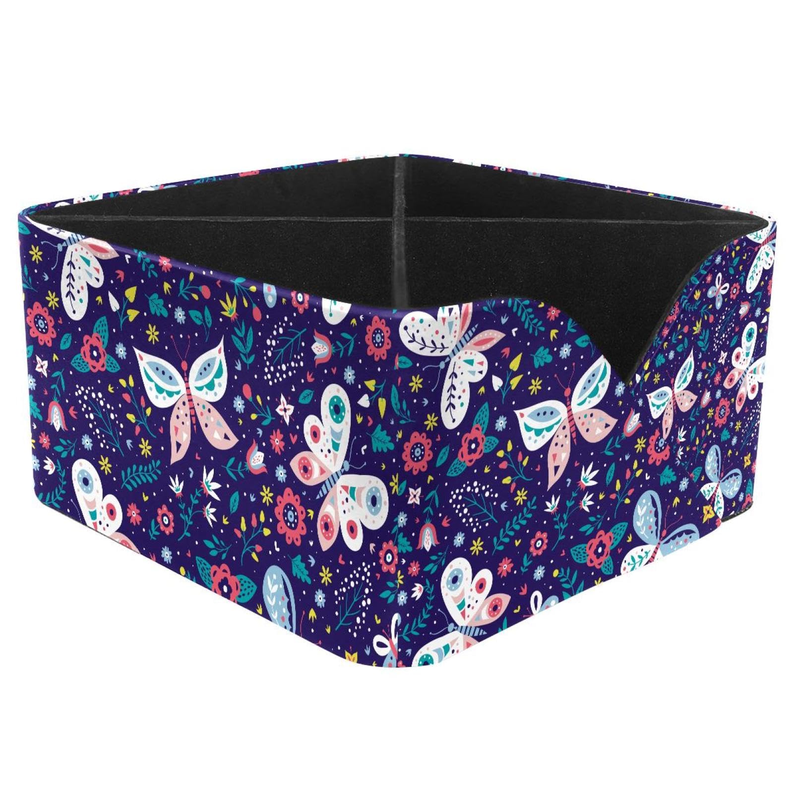 KengjuTesu Butterflies and Flowers Seamless Pattern Desktop Organizer Pen Holder, Rectangular Pencil Cup for Office, Study and Makeup Stations