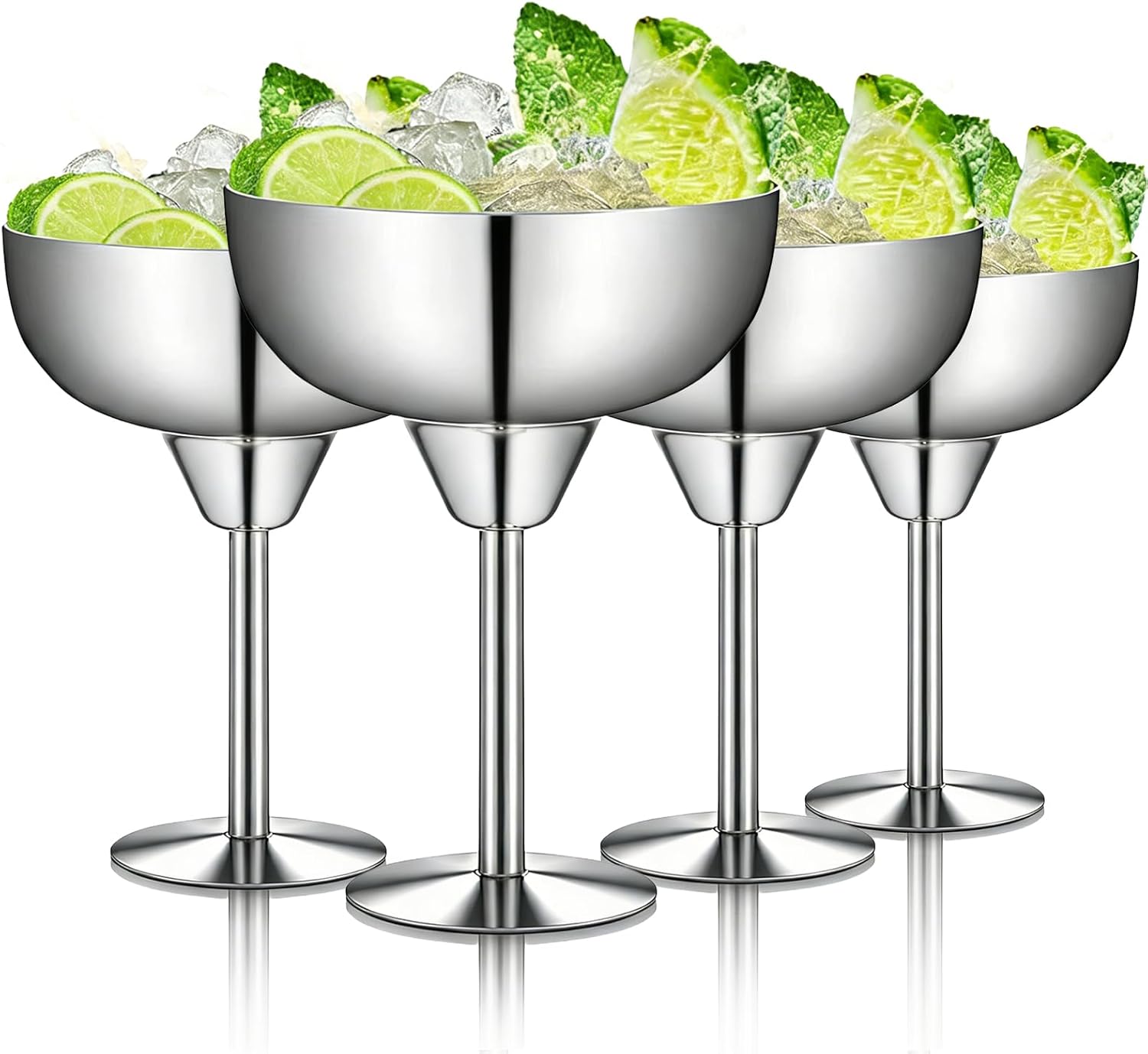 Suwimut 4 Pack Stainless Steel Margarita Glasses, 10oz Unbreakable Metal Martini Tumbler, Shatterproof, 18/8 Mirror Polished Finish for Cocktail, Manhattan, Champagne, Bar, Party, Picnic, Beach Patio