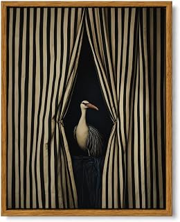 Framed Moody Crane Canvas Wall Art Vintage Eclectic Bird Wall Decor 16x24in | Bird Wall Art Whimsical Elegant Animal Poster Prints Humorou Grey Heron Picture Funny Quirky Artwork Painting Wall Decor