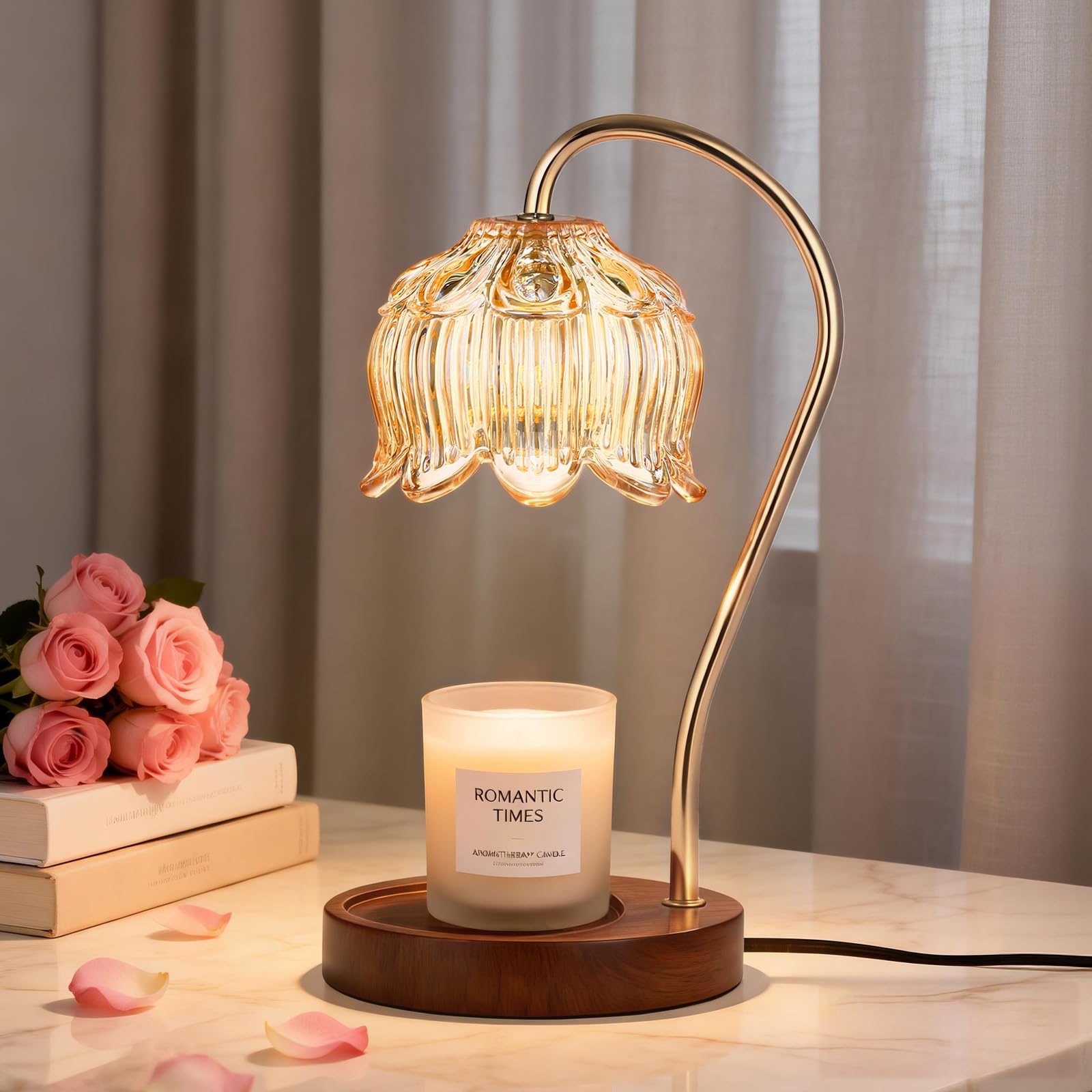 Tuocal Women's Flower Candle Warmer Lamp With Timer, Electric Candles Melting Light 2 Bulbs Brightness Adjustable Jar Candles Flameless Burner For Birthday Various