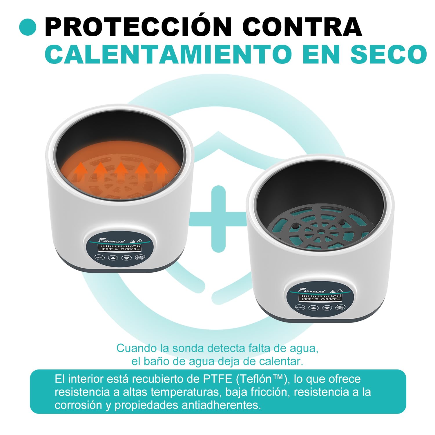 JOANLAB Baño de María Digital 2L, Calentamiento Preciso 100°C, Tanque de Acero Inox con Temporizador & Doble Protección, Tapa Transparente Laboratorio(WB-2S)