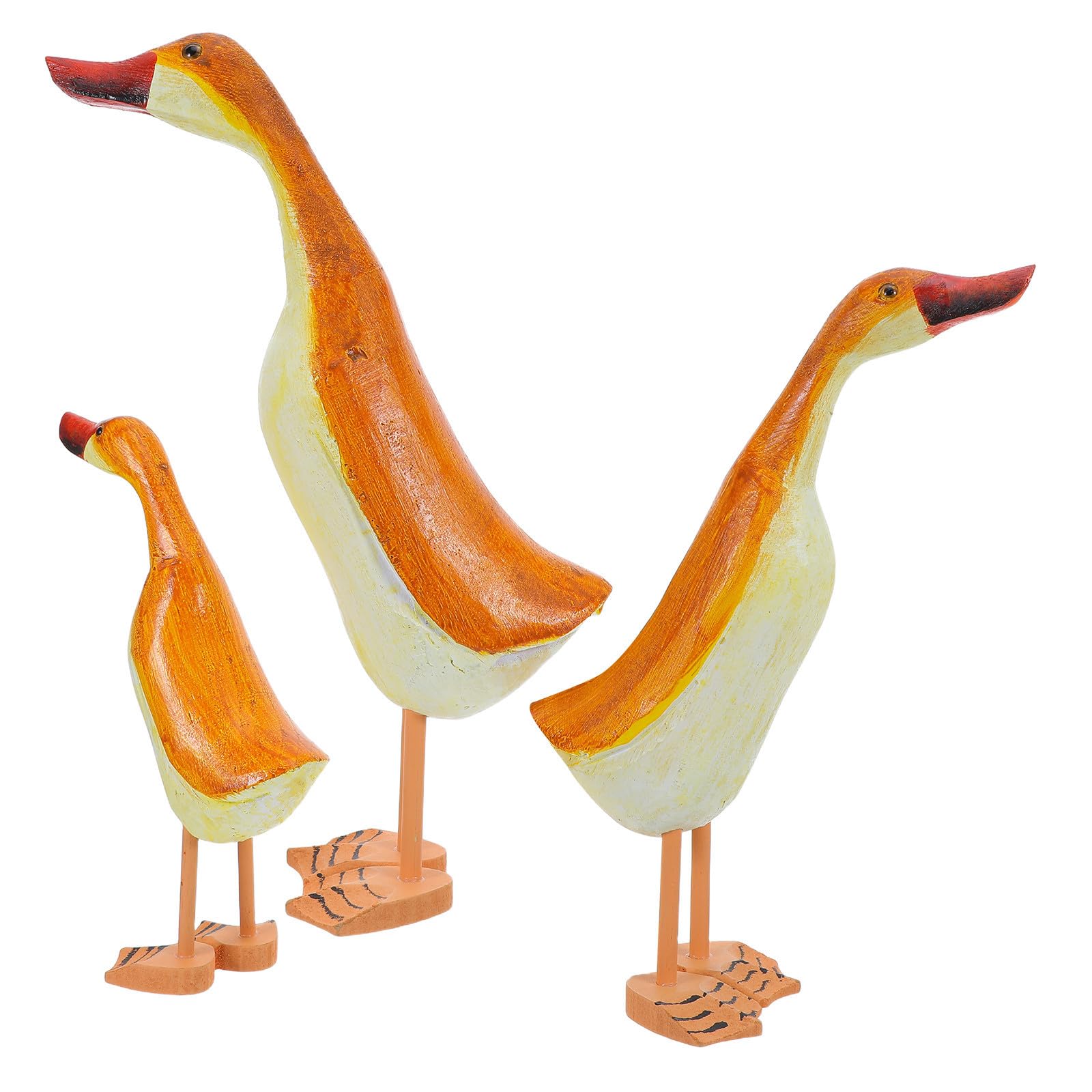 Pato de madera tallada a mano Toddmomy de estilo mediterráneo rústico para escritorio, set de 3
