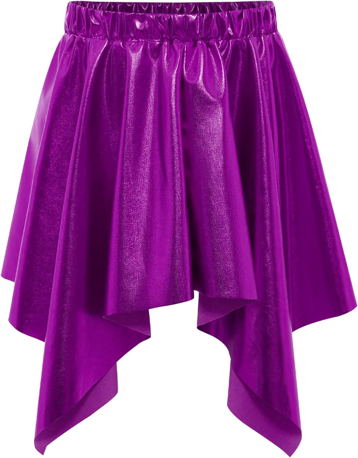 Kids Girls Metallic Dance Skirt Shiny Sparkly Party Elastic Waist Asymmetrical Ruffle Skirt