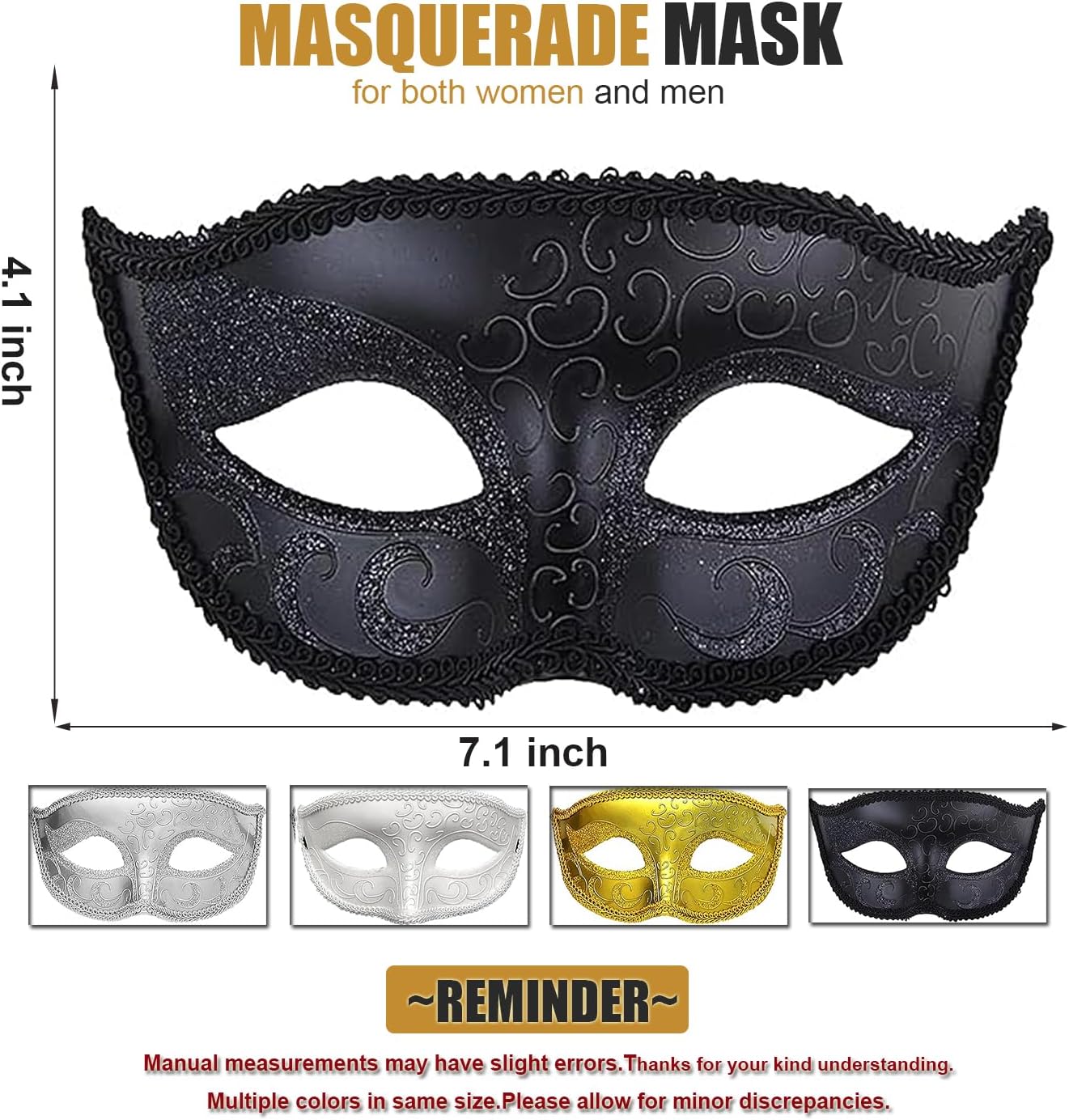 Aqearl Masquerade Mask for Women Men Shiny Venetian Halloween Masks for Party Prom Ball Costume Mask