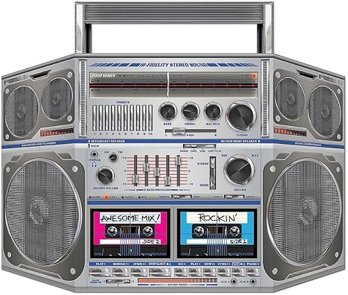 Impresionante Boombox de cartón de los años 80, decoración de fiesta, 1 pieza