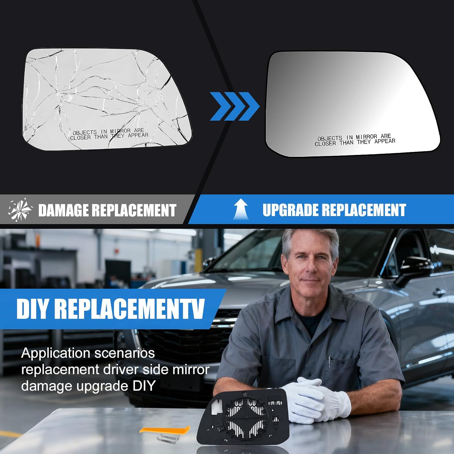 Passenger Side Mirror Glass Compatible with Ford Edge 2011-2014 & Lincoln MKX 2011-2015, Side Mirror with Heated & Blind Spot Detection, Includes Backing Plate, Replaces OE BT4Z17K707A