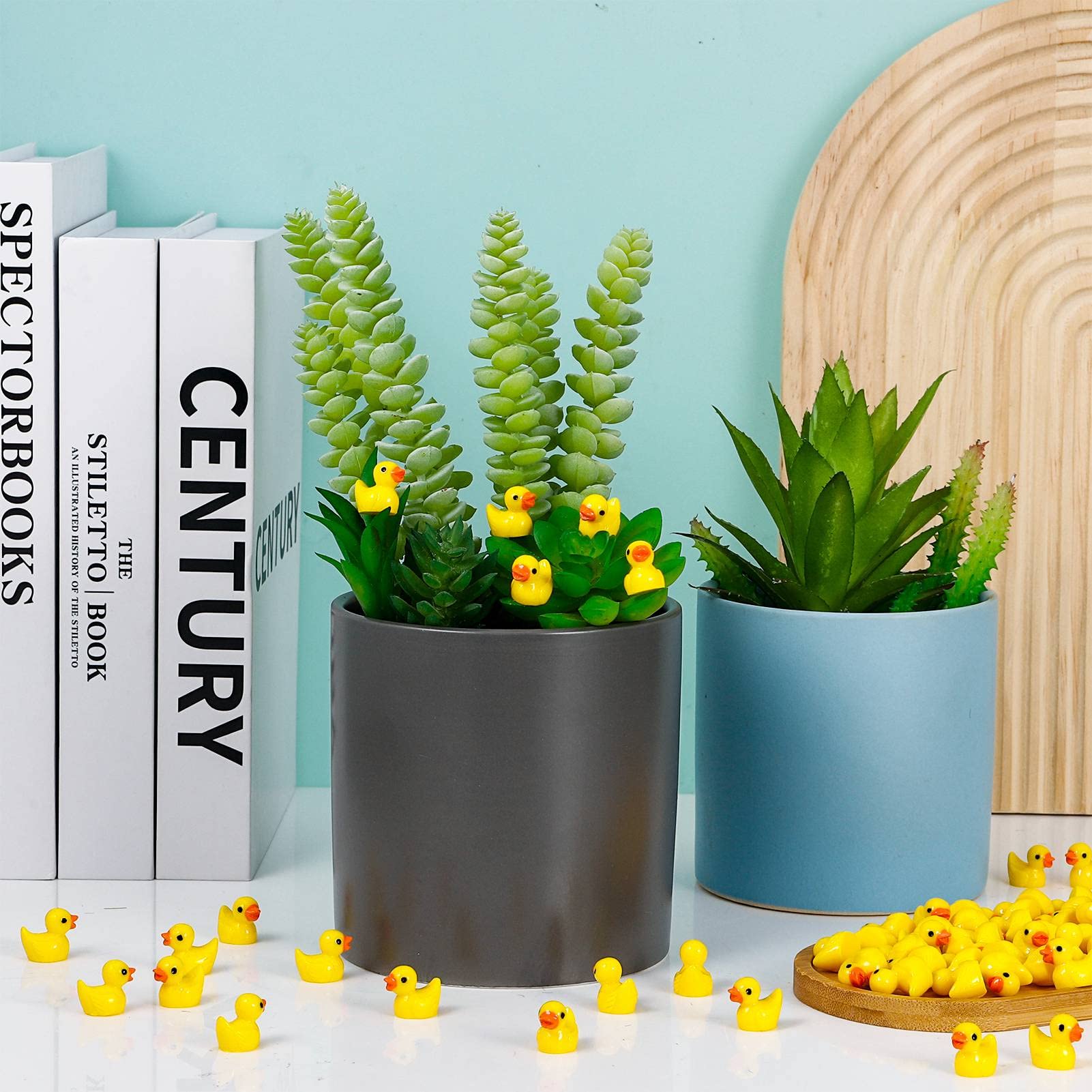 Fanshiontide Mini Anatre, 100 Pezzi, Statuette in Resina, Piccole Anatre, Decorazione per Acquario, Giardino in Miniatura, Fai da Te, Micro Decorazioni per Paesaggi (Giallo)