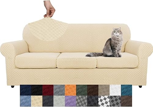 Miniatura 84 de YEMYHOM Últimas Fundas de Sofá a Cuadros de 4 Piezas para Sofá de 3 Cojines Extra Grande de Alta Elasticidad Engrosada Funda de Sofá para Perros