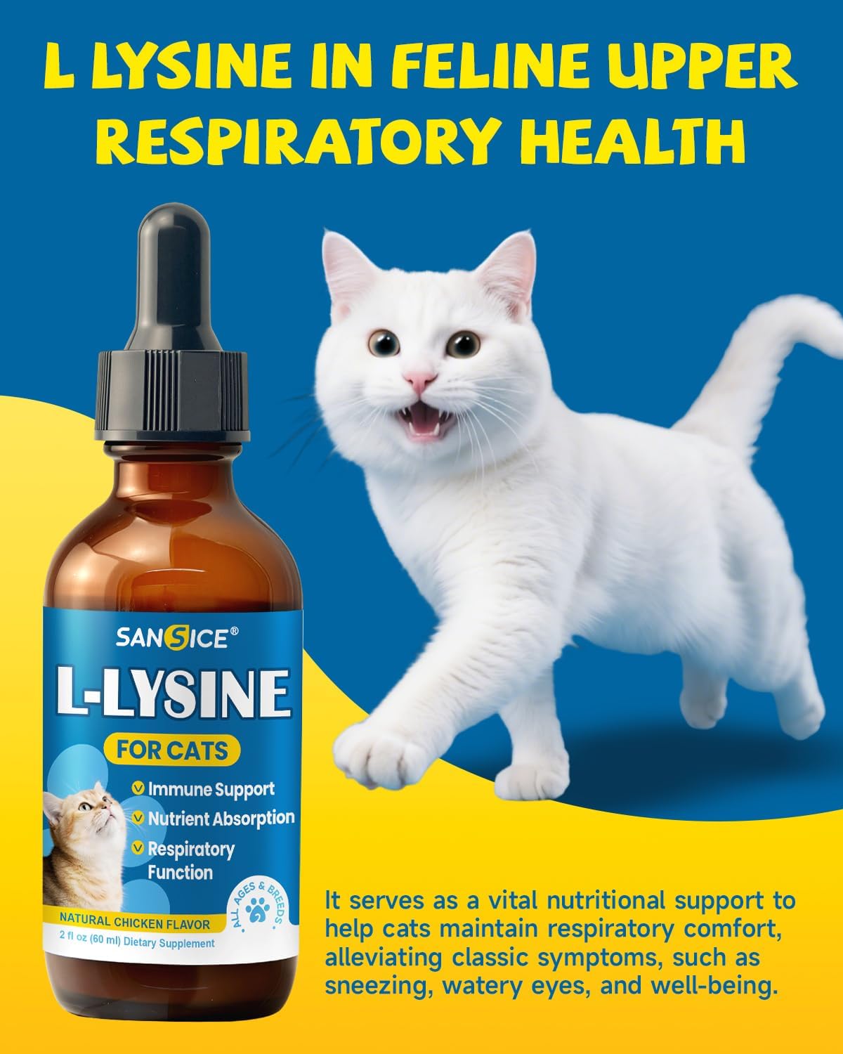 Cats L-Lysine Liquid Drops for Feline Respiratory, Liquid Lysine Cat Antibiotic Drops for Sneezing, Runny Nose, Eye Function, Collagen for Dogs Joint Health, Grass-fed Dog Collagen Drops with Omega 3