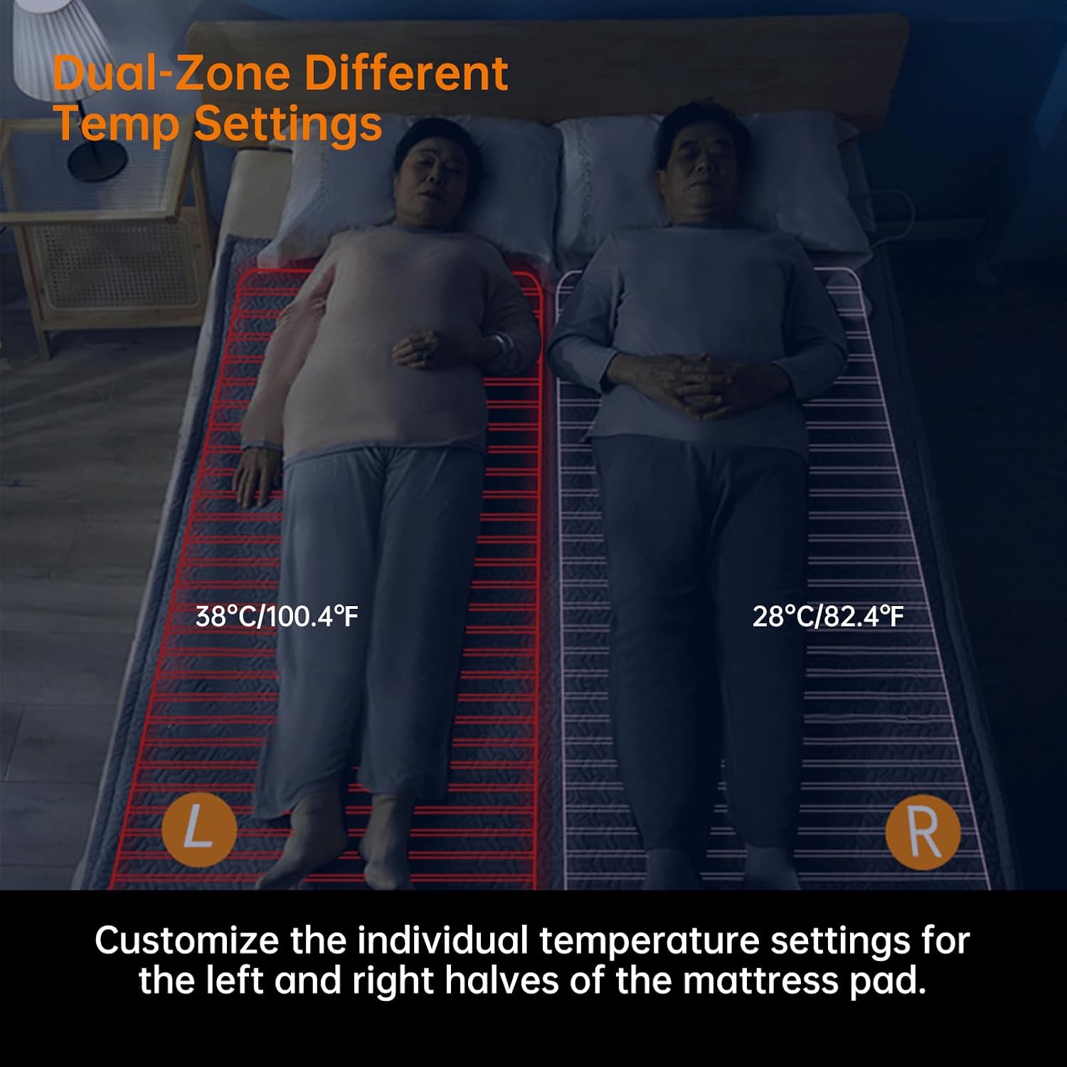 Graphene Dual-Zone Heated Mattress Pad - Electric Bed Warmer with 10 Heat Settings, Auto Shut Off Timer, Machine Washable