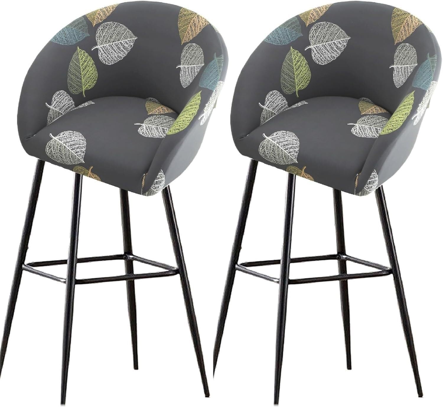 Bar Stools Cover,Short Back Chair Cover, Swivel Chair Slipcovers with Back, Stretch Bar Stool Chair Slipcovers with Round Backs Arms Curved Accent,Counter Bar Stool Cover for Armchair,Kitchen(H8,2PCS)