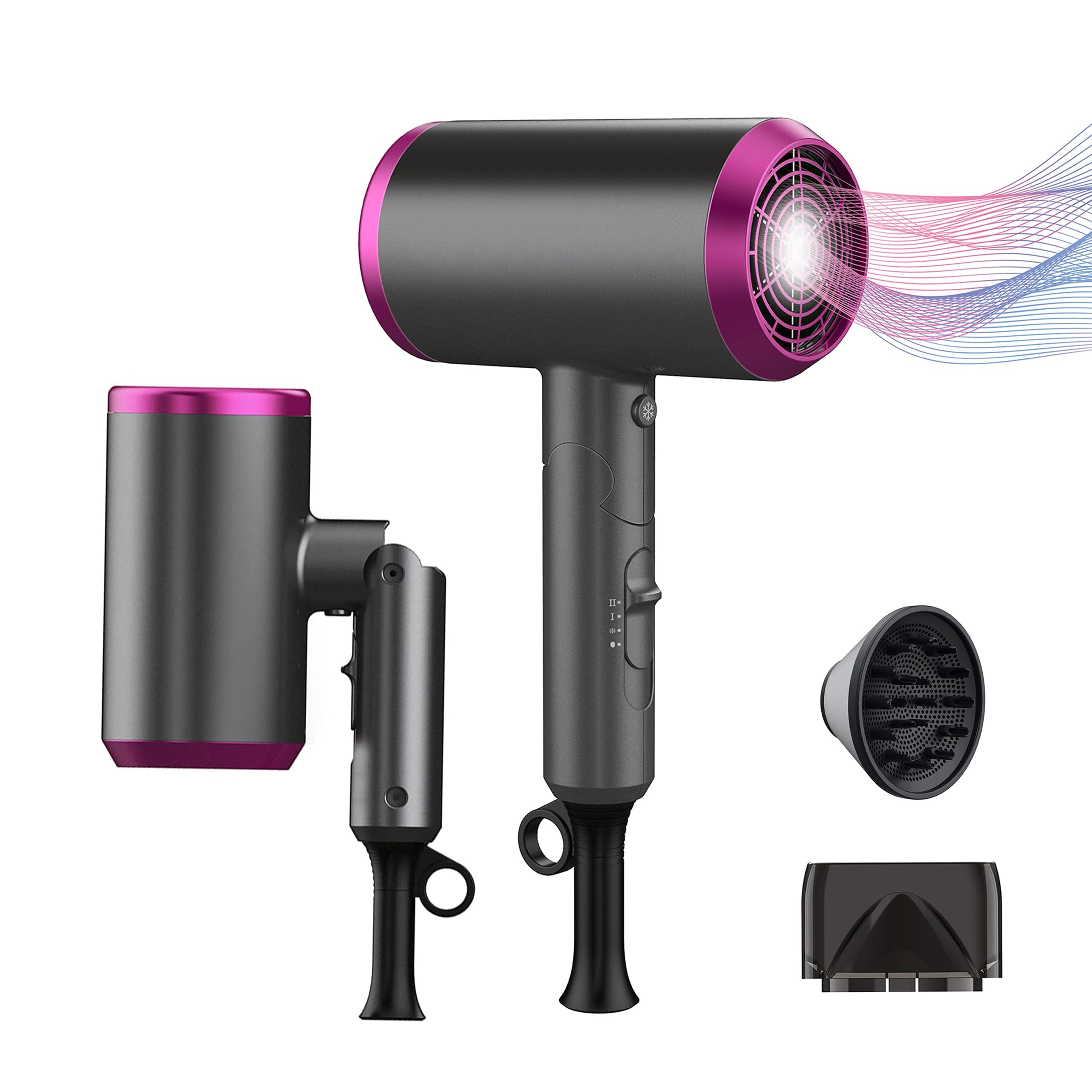 Travel Hair Dryer, Blow Dryer, Foldable Handle, Low Noise Lightweight Blow Dryer Hair Dryer with Diffuser, 2 Speed Heat and Cool Setting for Women Men Home Salon Gift
