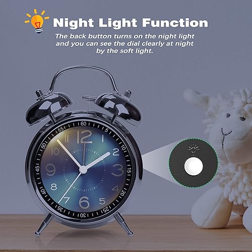 Miniatura 5 de AYRELY Reloj despertador súper ruidoso para adultos que duermen pesadamente, doble campana, retro, de 4 pulgadas, silencioso, sin tictac, cuarzo con