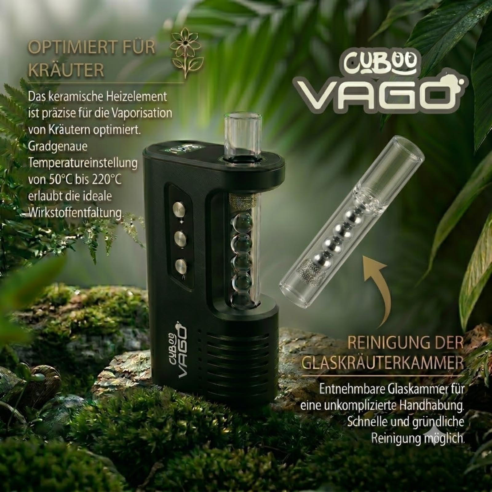VaGo: Hybrid-Vaporizer mit reinem Glas-Dampfweg | Präzise Temperaturkontrolle & 2600mAh Akku | 2 Jahre Garantie