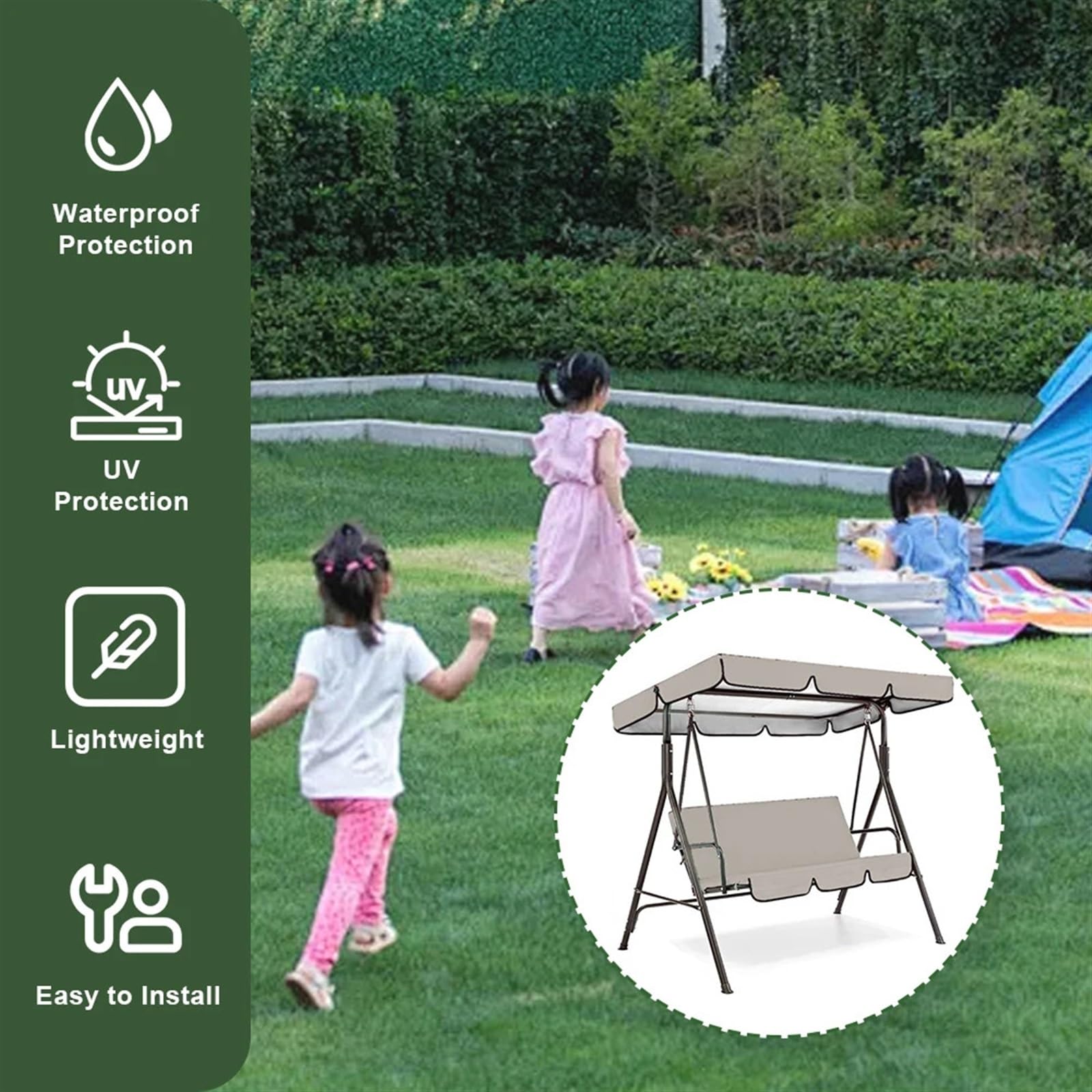Tettuccio Parasole per Dondolo Copertura Superiore for Altalena, Copertura Superiore for Altalena da Giardino Impermeabile, Copertura Superiore for Altalena da Giardino ...(Grey)