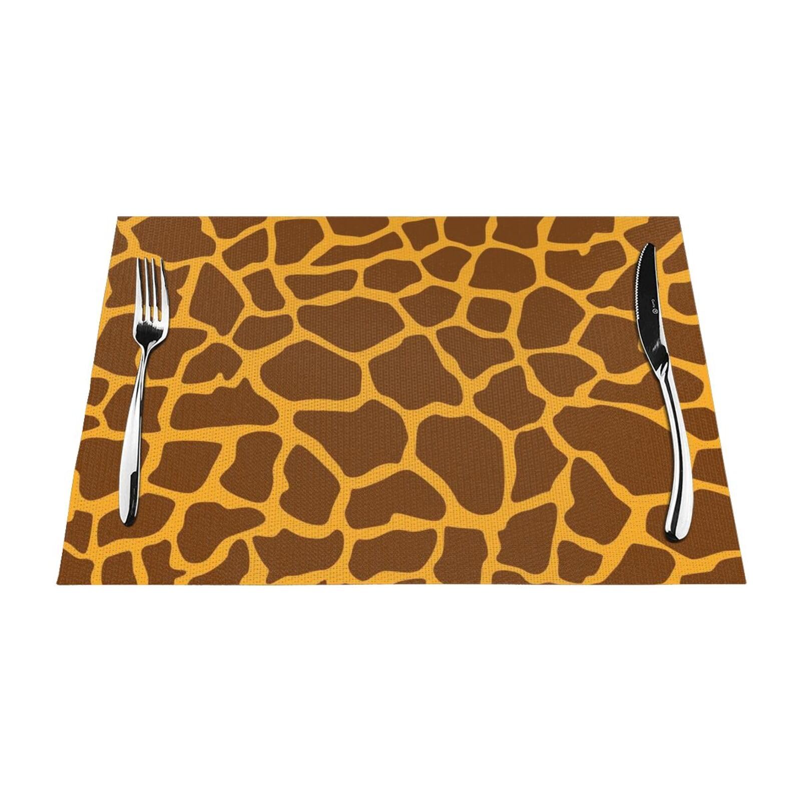 PVC Placemat Set of 6 PCS, 45x30 CM, Giraffe Print Printed Non-Slip Heat Resistant Place Mats for Kitchen Dining Table Indoor Outdoor