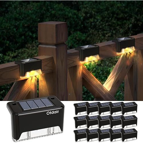 Otdair Solar Deck Lights - 16 Waterproof LED Step Lights for Deck, Stairs, Yard, Patio, and Pathway (Warm White), Black