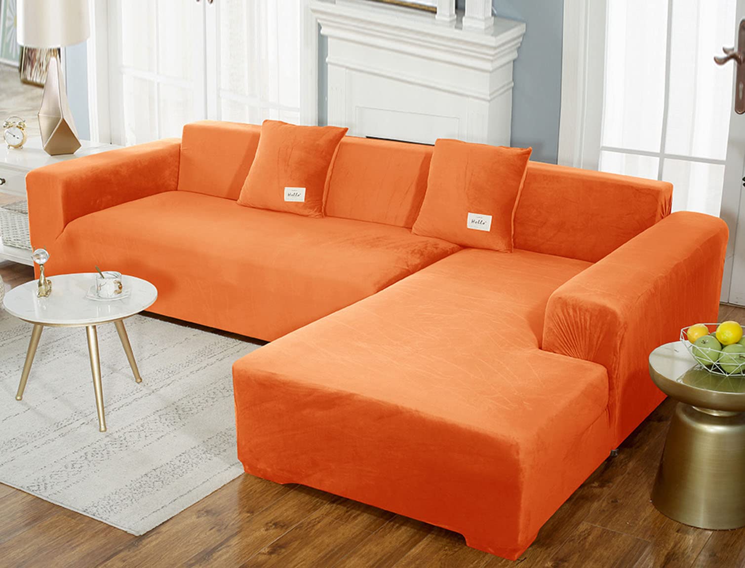 Housse de canapé sectionnel lavable en machine avec bord élastique orange