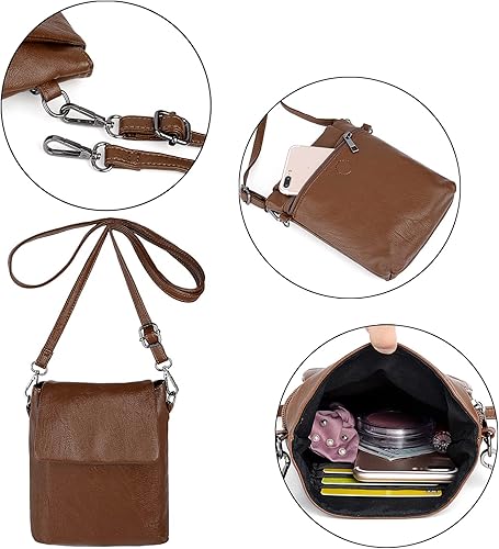 Miniatura 3 de UTO - Mochila para mujer de piel sintética y nailon, desmontable, en cuero sintético y naylon, versión de tela, Marrón, L