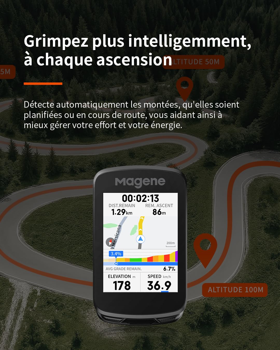 Magene C606/C606 V2 Compteur GPS vélo, Multi-Scenario ClimbPro, Transfert de données Wi-FI et Bluetooth, Replanification d'itinéraire, Affichage des données Personnalisable