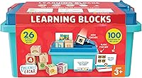 Chuckle & Roar Learning Blocks: Alphabet Blocks & 50 Flashcards - Preschool Toddler Educational Toy with Storage Bin Ages 3+
