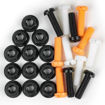 Car License Plate Screws and Nuts Kit, 12 Sets 24 Pieces Plastic Number Plate Screws with Nuts, Car License Plate Fixing, Mixed Colours for Car Auto Motorcycle, White Black Orange