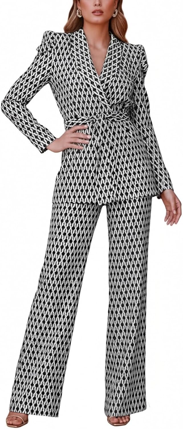 SheKiss Casual Pantsuits for Women Dressy Two Piece Business Set Oversized Blazer Professional Clothes