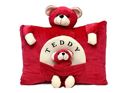 Punyah Creations Soft Toy Teddy Bear Pillow Kids / Baby Cushion (Red)