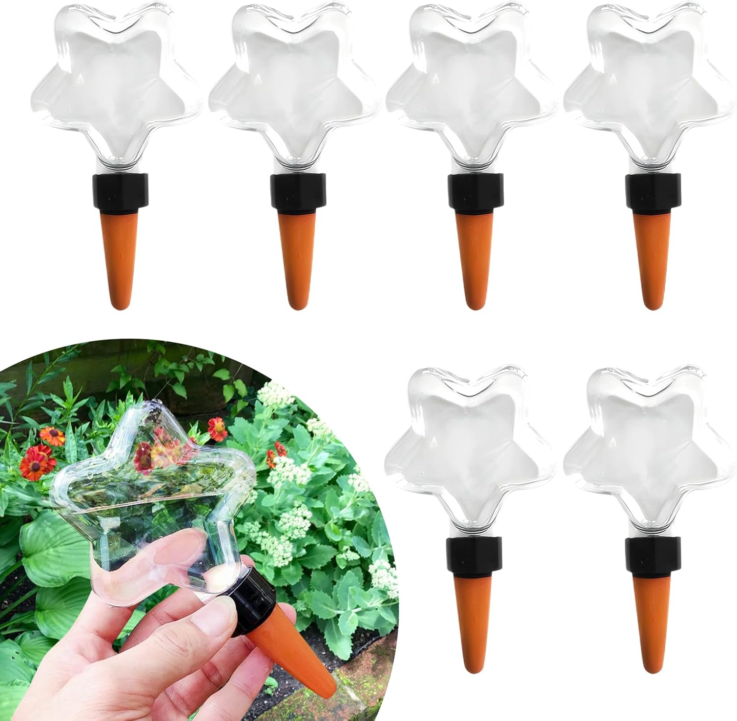 6 Pack (6.76 oz) Self-Watering Globes for Indoor & Outdoor Plants Automatic Watering Planter Insert Star Shaped