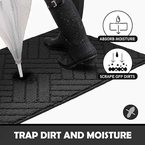 Miniatura 3 de Alfombra para puerta interior, felpudo para entrada, respaldo de goma antideslizante, resistente y absorbente, lavable en lavadora, 36 x 59