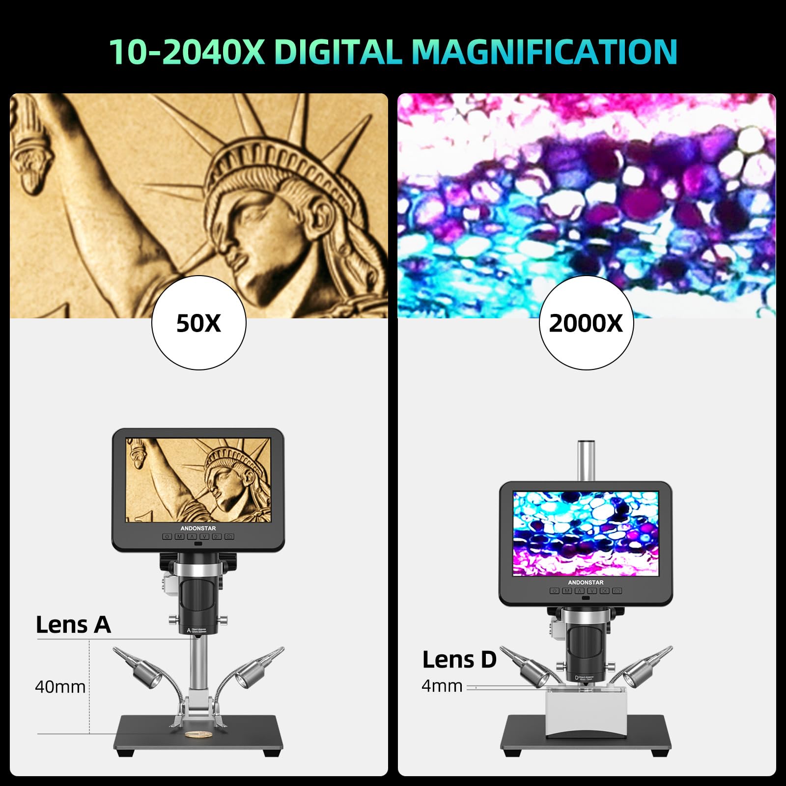 Andonstar 3 Lens Digital Microscope - 2160P HD -5