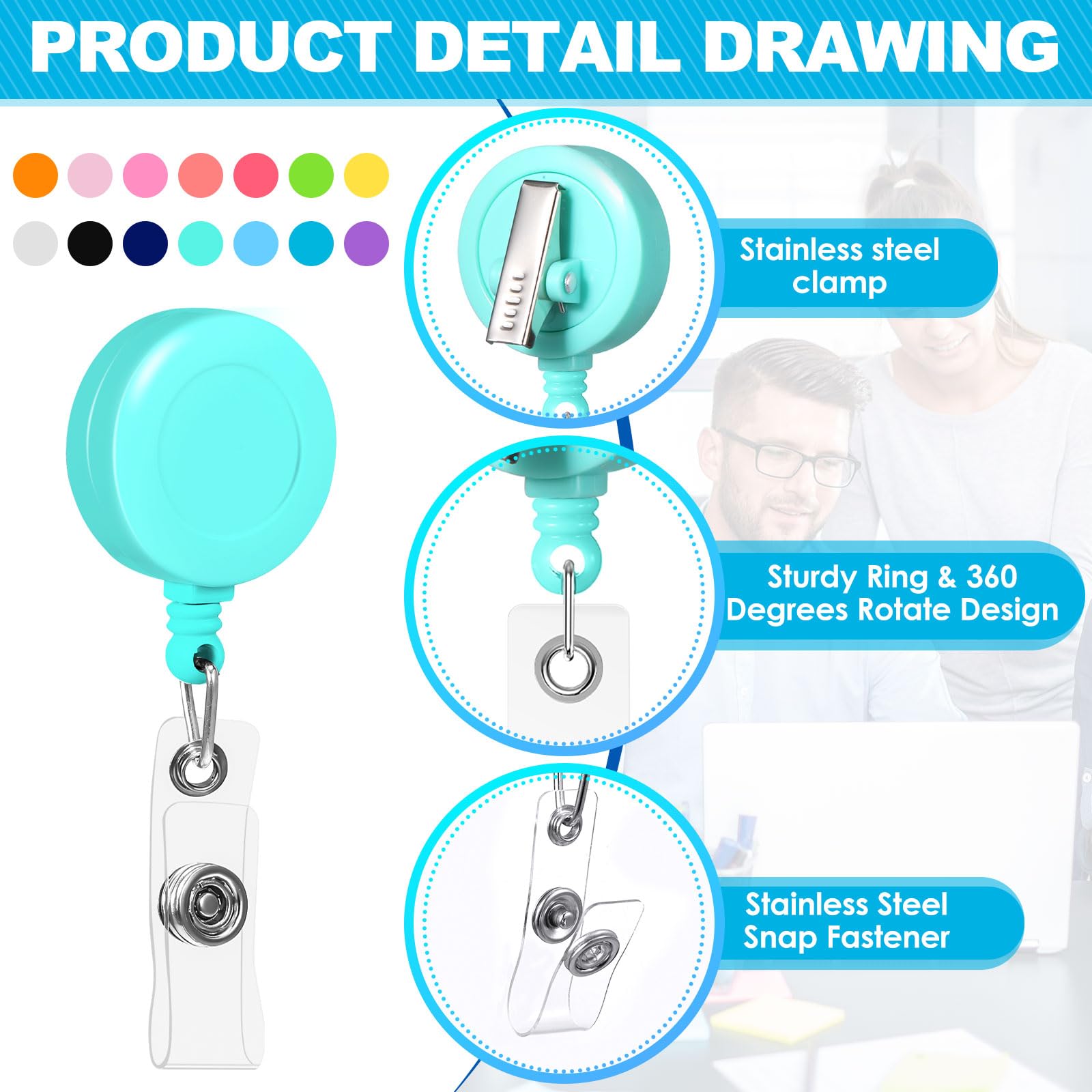 Zhanmai 48 clip retrattili per badge, 63 cm, con clip a coccodrillo girevoli a 360 gradi, colori misti, clip retrattili per badge identificativi per studenti (stile fresco)
