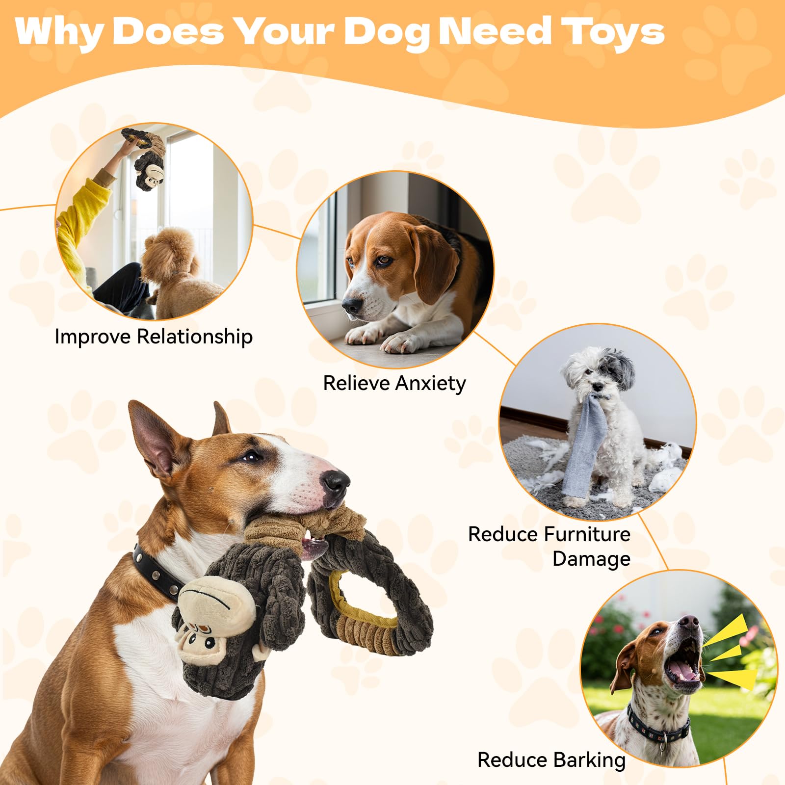 Vehomy Dog Squeaky Toy Pet Plush Gorilla Toy Tug of War Dog Toy for Aggressive Chewers Puppy Interactive Toy with Crinkle Paper Squeaker for Small Medium Large Dogs - Image 4